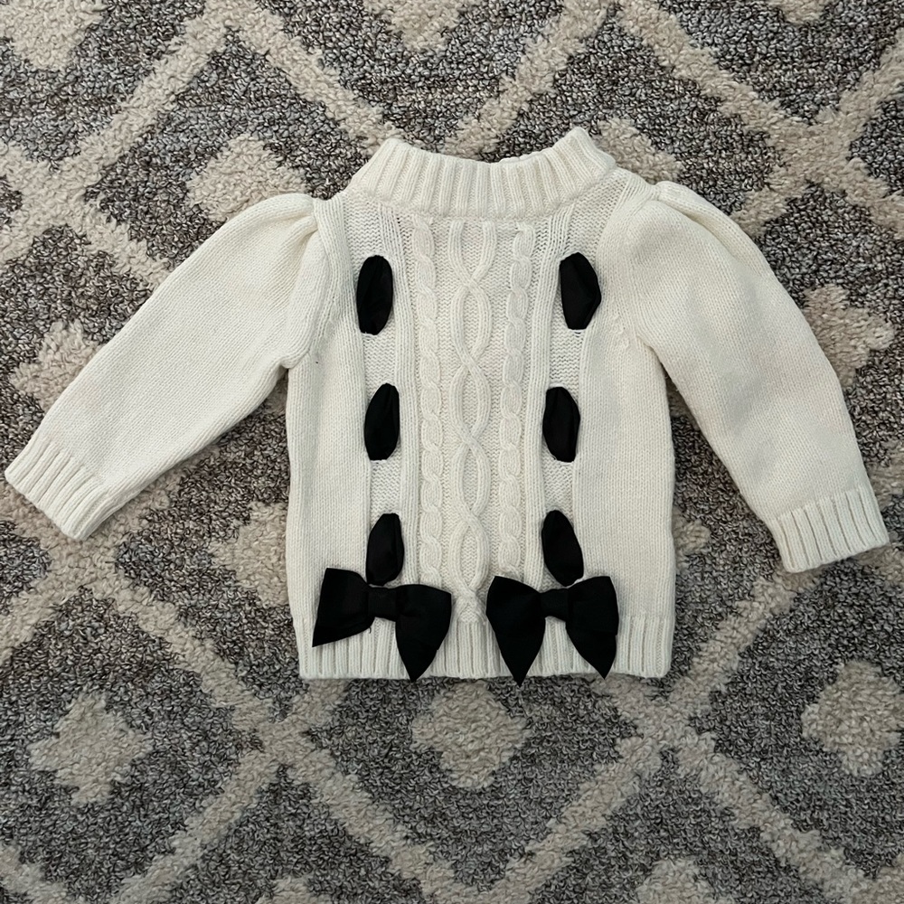 Janie and Jack 3-6mo Sweater white with black satin bows